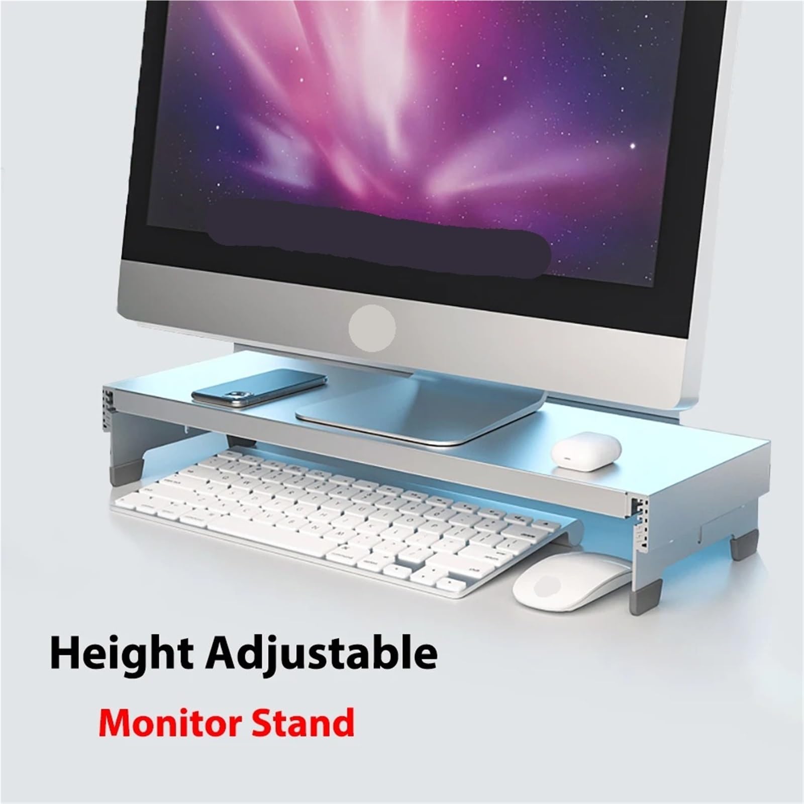 Supporti Per Monitor A Piattaforma Supporto for monitor ad altezza regolabile. Materiale metallico. Struttura robusta. Capacità di carico: 50 kg. Staffa for laptop desktop(Silver long)