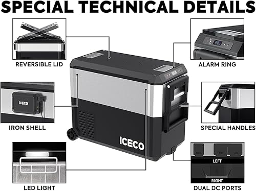 Miniatura 4 de ICECO Refrigerador portátil JP50 Pro con batería magnética, refrigerador congelador de 12 V con ruedas, refrigerador de automóvil alimentado por