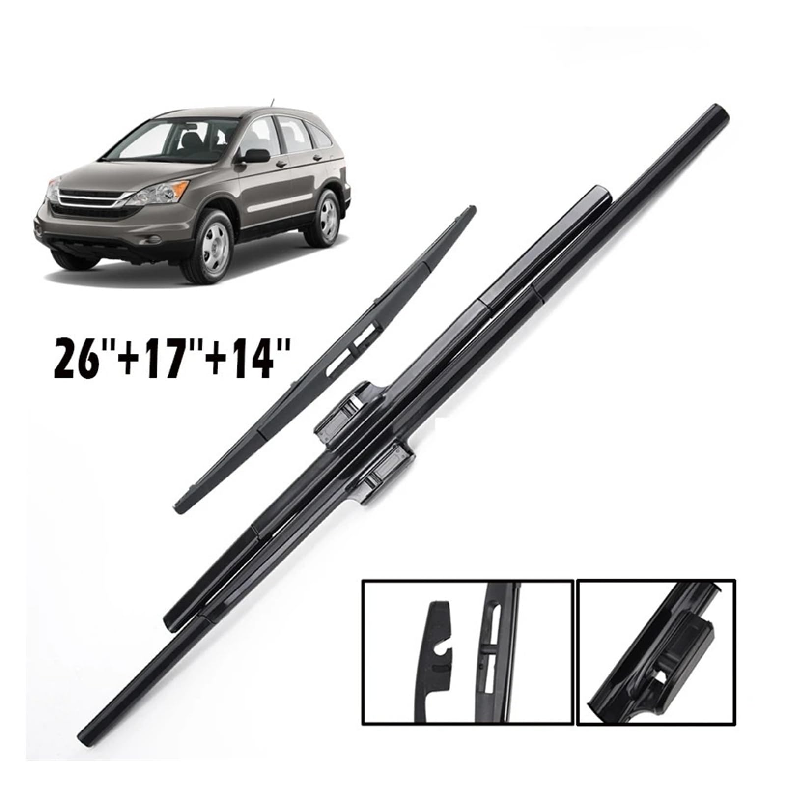 Dla H0nda CRV 2007-2011 3-częściowa przednia wycieraczka tylna 26 '' 17'' 14'' Pióra wycieraczek szyby przedniej