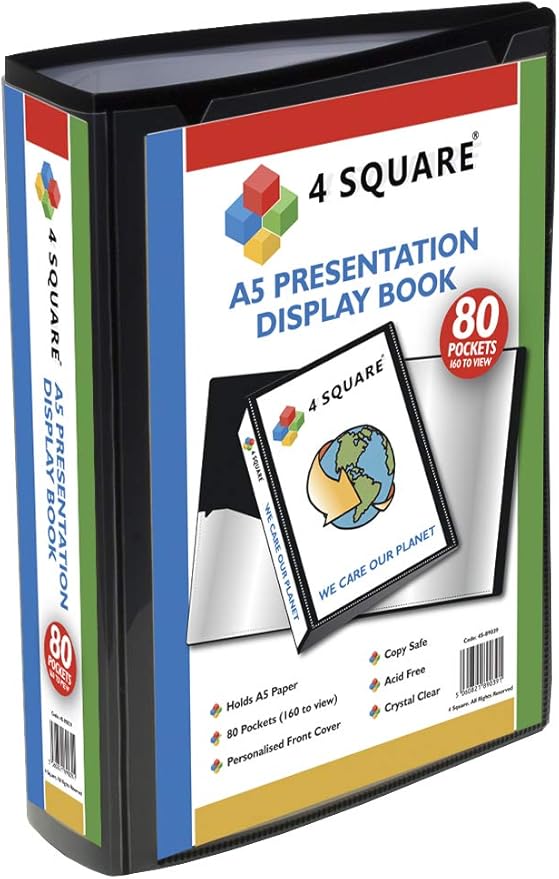 A5 Display Book 80 Pockets (160 Sides) Black Presentation Display Book Folder Folio for