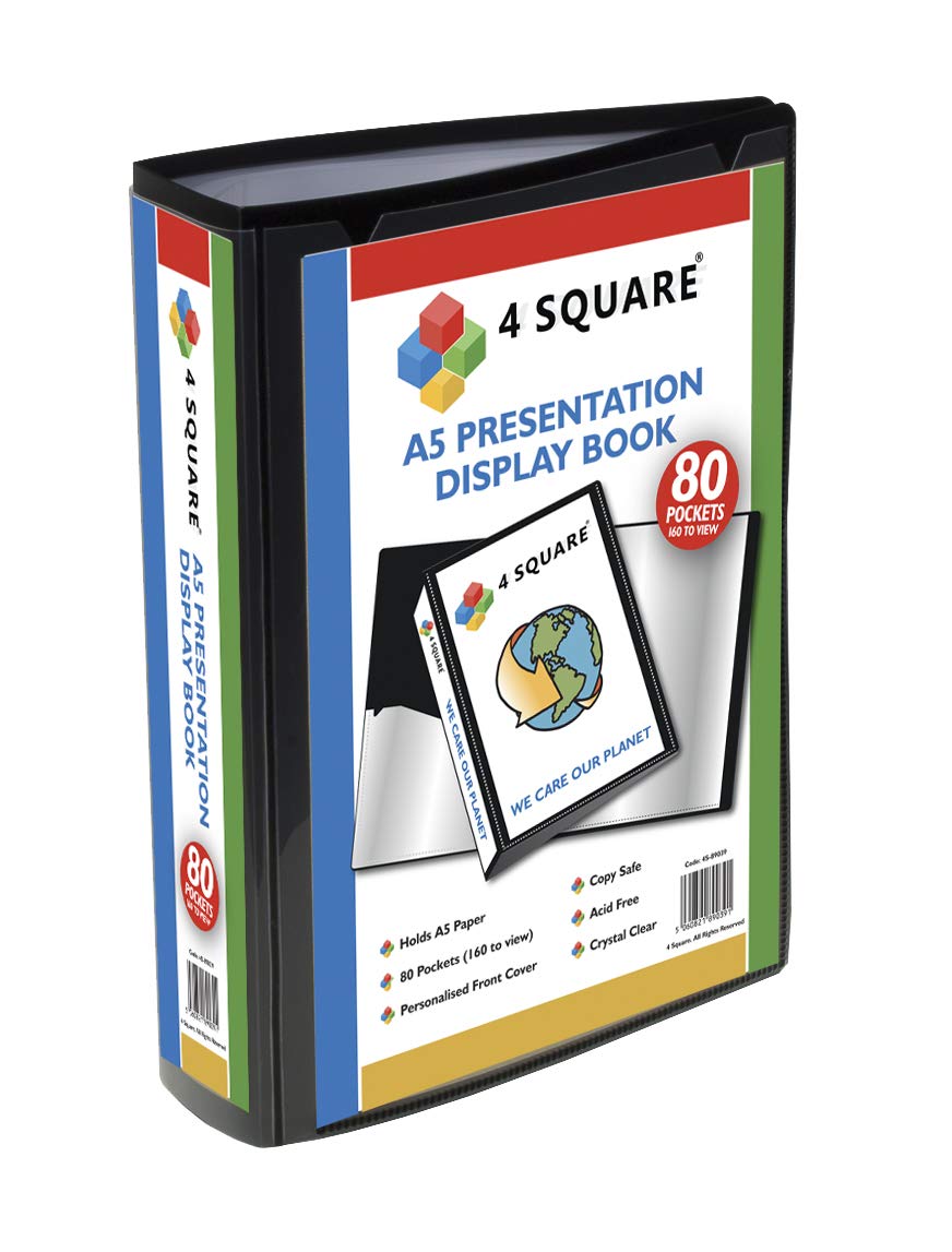 A5 Display Book - 80 Pockets (160 Sides) Black Presentation Display Book Folder Folio for Professionals, Business, Students, Projects, School, Colleges, Home, Office by 4 Square - 89039 (2 Books)