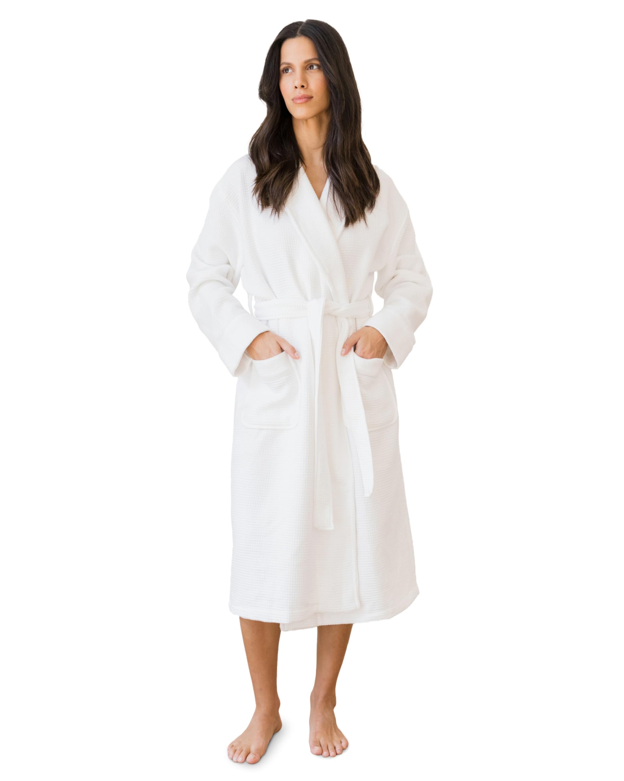 Cozy Earth Waffle Bath Robe - Lightweight Spa Robe with Pockets - 40% Viscose from Bamboo Blend