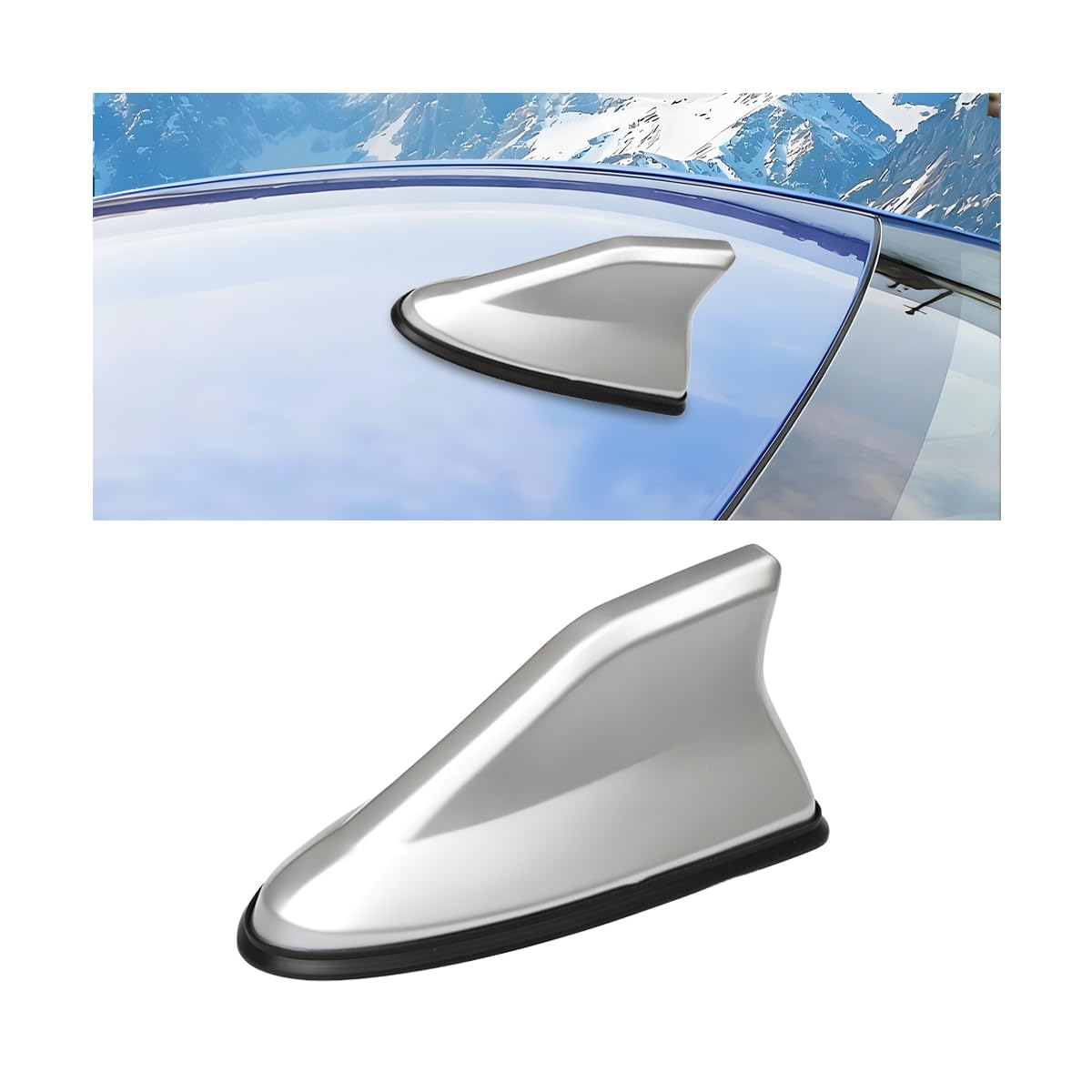 Car Shark Fin Antenna Cover, Vehicle Top Roof Aerials AM FM Radio Signal Base with Adhesive Tape, Automotive Shark Antenna Replacement Accessories, Universal for Truck Motorcycle RV (Silver)