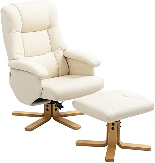 HOMCOM Armchair with Footrest Relax Chair 360° Rotatable and Backrest TV Armchair Load Capacity up to 120 kg for Living Room, Bedroom, Office, Cream | Fauteuil de Relaxation, Dossier Inclinable, Chaise TV, pour Salon Chambre Bureau