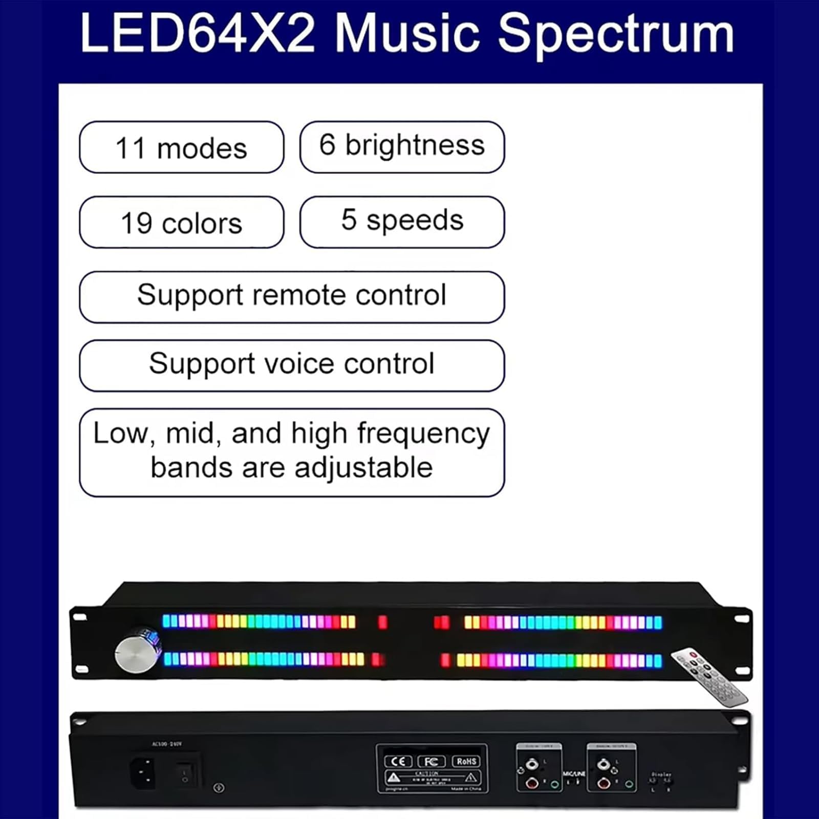 Music Level Rhythm Light, Analizzatore Di Spettro Musicale a LED Con 11 Modalità Regolabili, 19 Colori, 6 Livelli Di Luminosità, 5 Velocità E Guadagno Regolabili, Per Gli Amanti Della Musica Elettroni