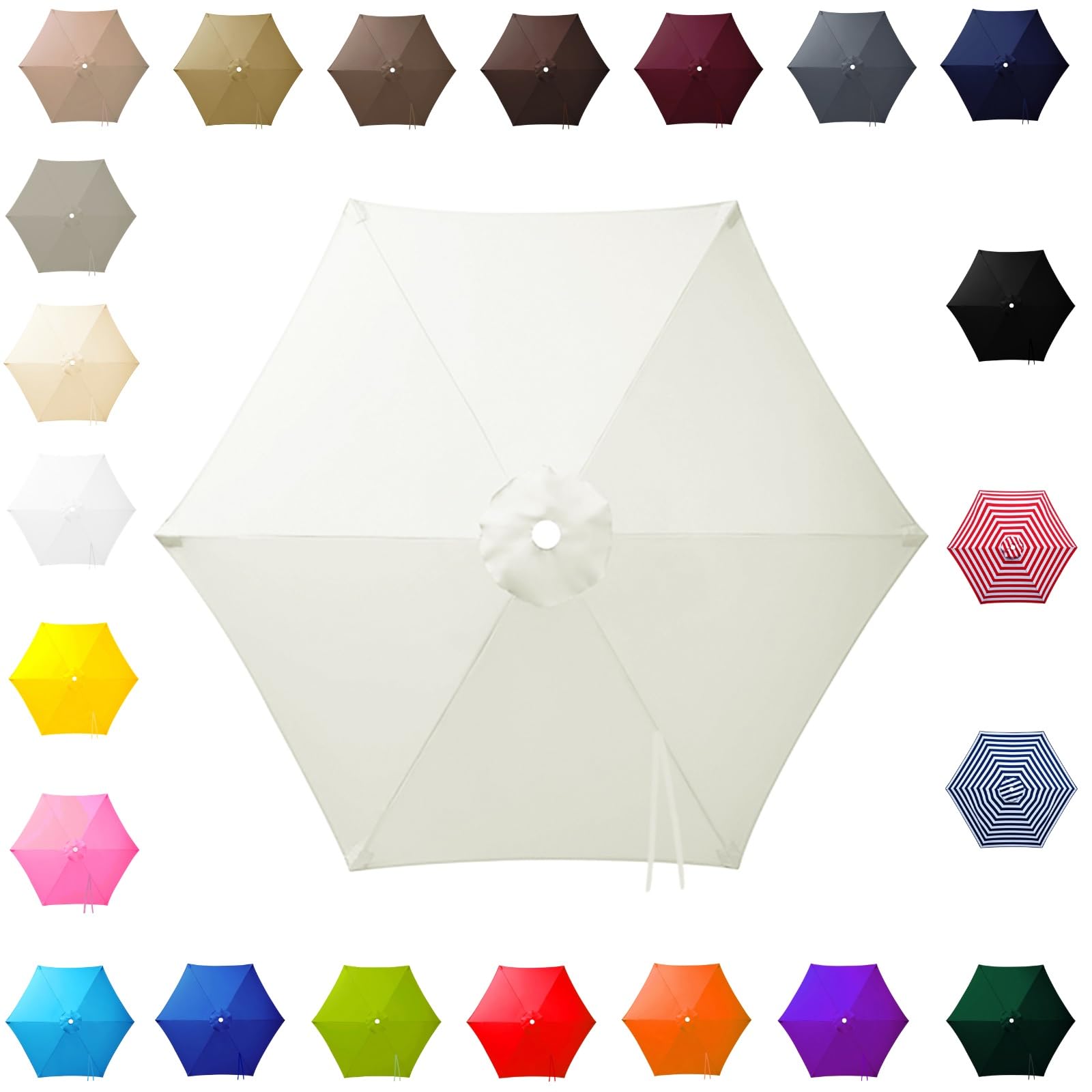3.0m Replacement Parasol Canopy for 6 Arms, 2m-3m Patio Umbrella Cloth, Waterproof Outdoor Garden Canopy, Beach Parasols Covers, Fabric Sun Shade Top Only, for Pool Lawn(Cream,2.50m/7.5ft)