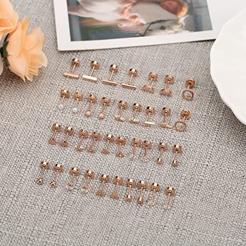 Flat Back Earrings Hypoallergenic,18 Pairs Stainless Steel Flat Back Stud Earrings for Women Men 20G Star Moon Heart Disc Ball CZ Cartilage Earrings Screw Back Flatback Earrings for Sensitive Ears - Thumbnail 4