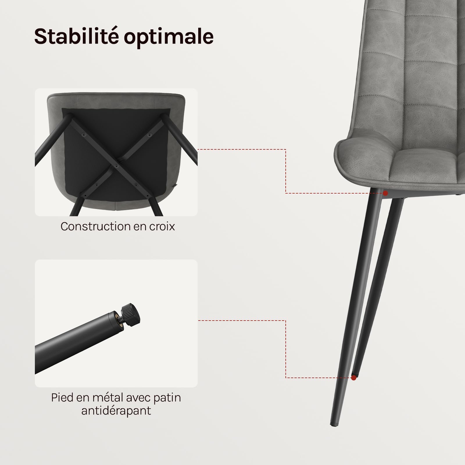 WOLTU 4 X Chaise de Salle à Manger Chaise de Cuisine Assise rembourrée en Similicuir épais Pieds en métal,Gris BH207gr-4