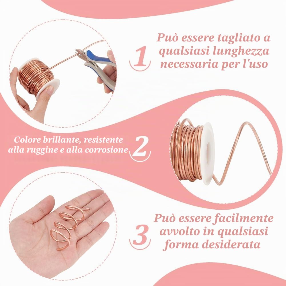 BENECREAT 10m Filo di Rame Solido, Filo di Rame Morbido Rotondo Da 2.6mm Filo di Rame Puro per La Creazione di Gioielli Artigianato Gem Wrapping