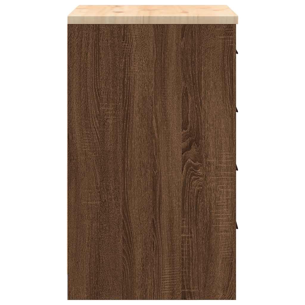 vidaXL Garagen-Aufbewahrungsschrank, Schrank mit Schubladen, Lagerschrank mit Holzarbeitsplatte, Werkzeugschrank Garagenschrank, 60x51x85 cm Massivholz Kiefer