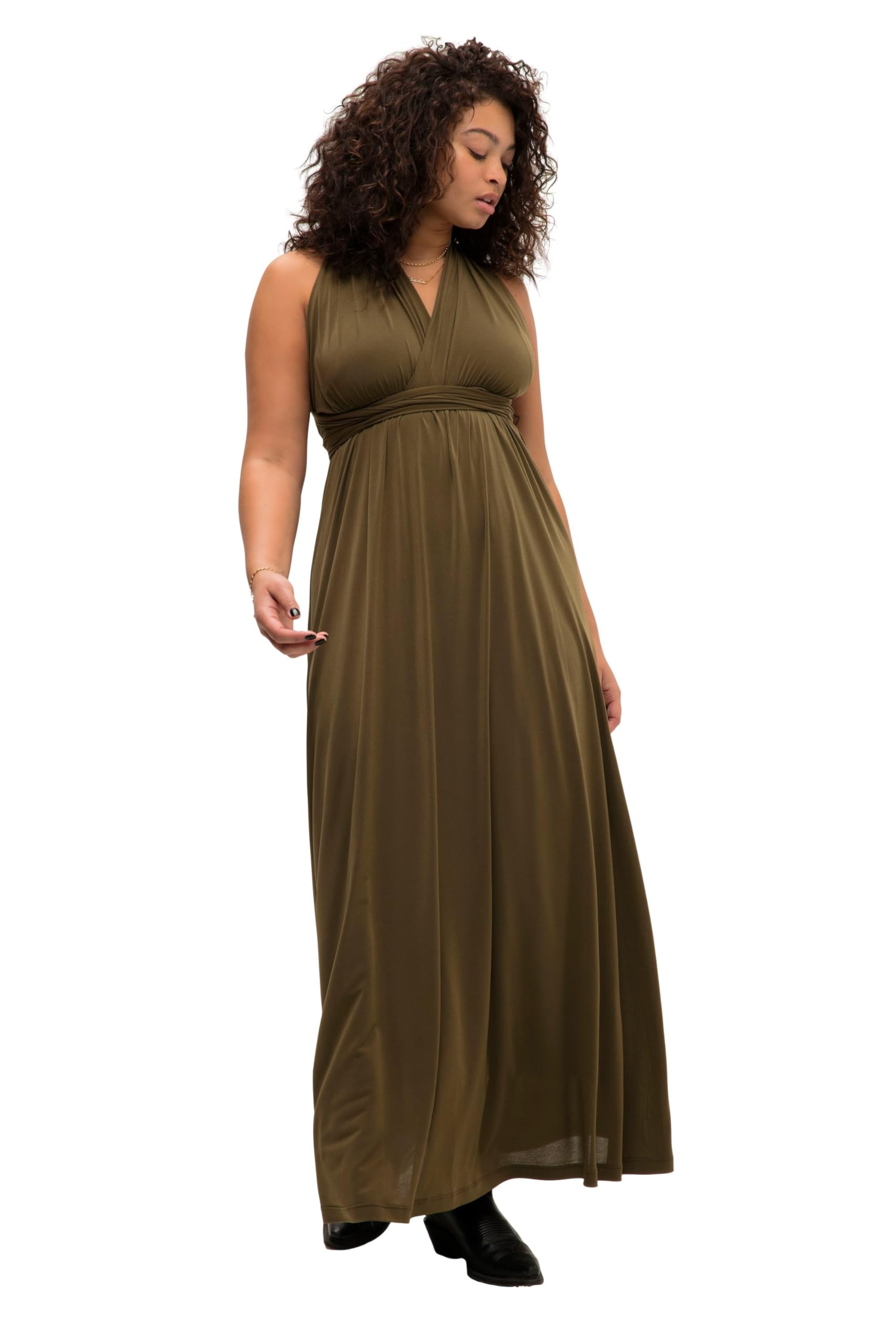 Studio Untold Damen große Größen Übergrößen Plus Size Jersey-Wickelkleid, Maxilänge, Rock in A-Line, ärmellos 817672