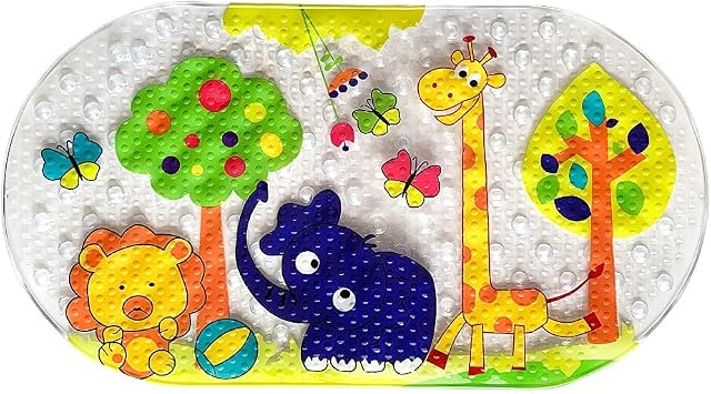 PTAPIPI Bath Tub Mat Shower Mat, 39CM x 69CM Non-Slip Shower Mats with Suction Cups, Machine Washable Bathtub Mat for Bathroom (Forest Zoo)