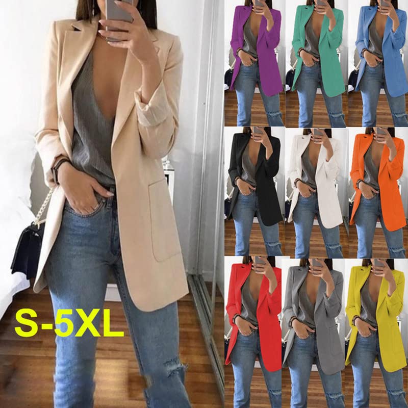 Generic Andongnywell Womens Long Sleeve Casual Open Front Suit Jackets Solid Boyfriend Blazer Notched Lapel Outwears2