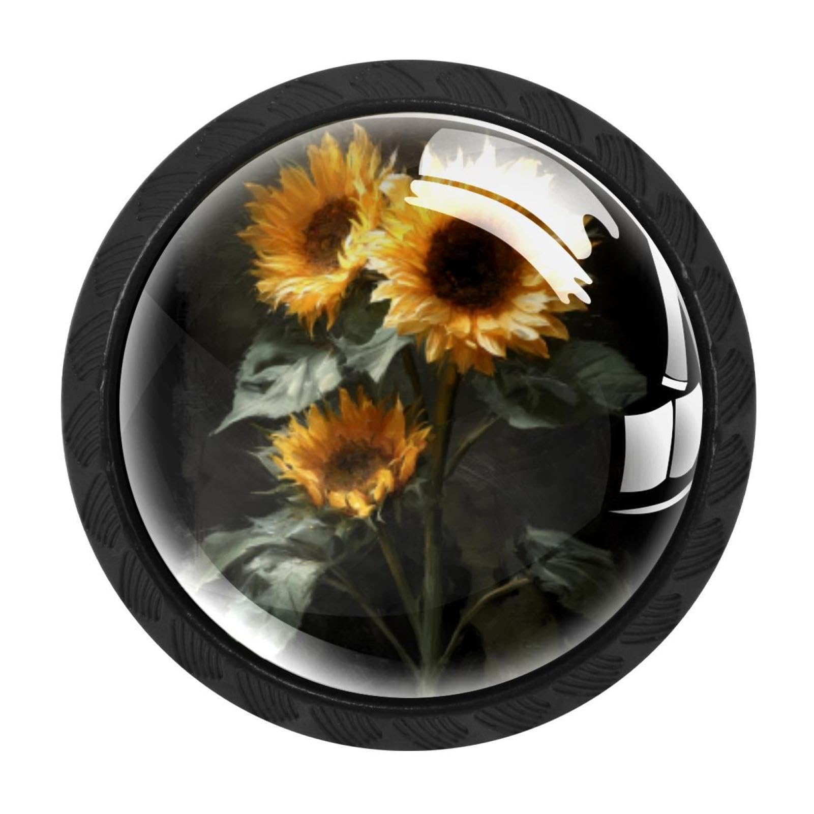 CHENZZZZ 4 Pieces Sunflower Flowers Dark Drawer Knobs, 35mm Black Cabinet Knobs, Drawer Pulls and Knobs, Dresser Drawer Knobs, Cabinet Hardware Kitchen Cabinet Knobs