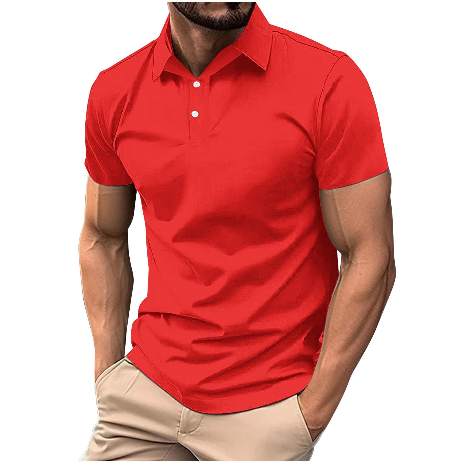 Mens Classic Buttons Shirts Short Sleeve Collared T-Shirt Athletic Slim Fit Pullover Casual Sun Protection Golf Top — view 20