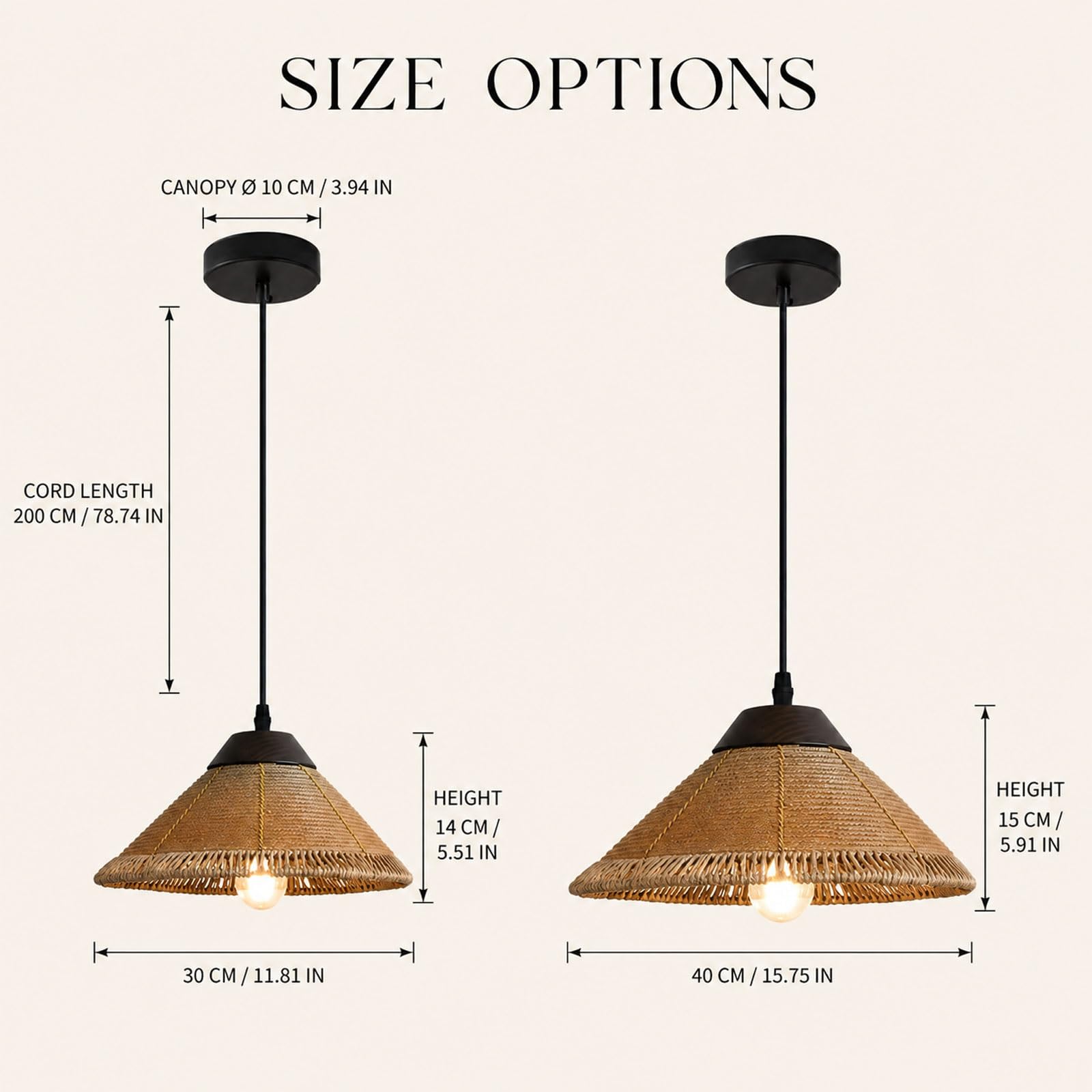 Wisząca lampa z ręcznie tkanego liny, stożek styl wiejski
