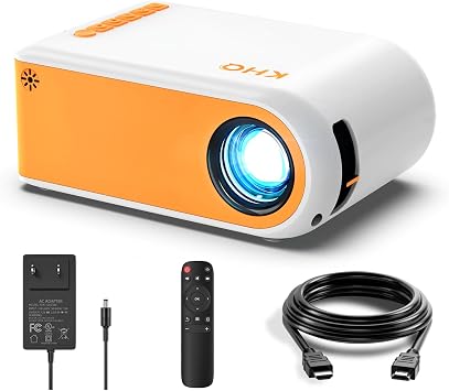 Mini Projector for Outdoor Movies, KHQ Full HD Video Projectors Support 1080P for iPhone, Portable Projector for Home Theater Use, Compatible with Smartphone/TV Stick/HDMI/AV/USB
