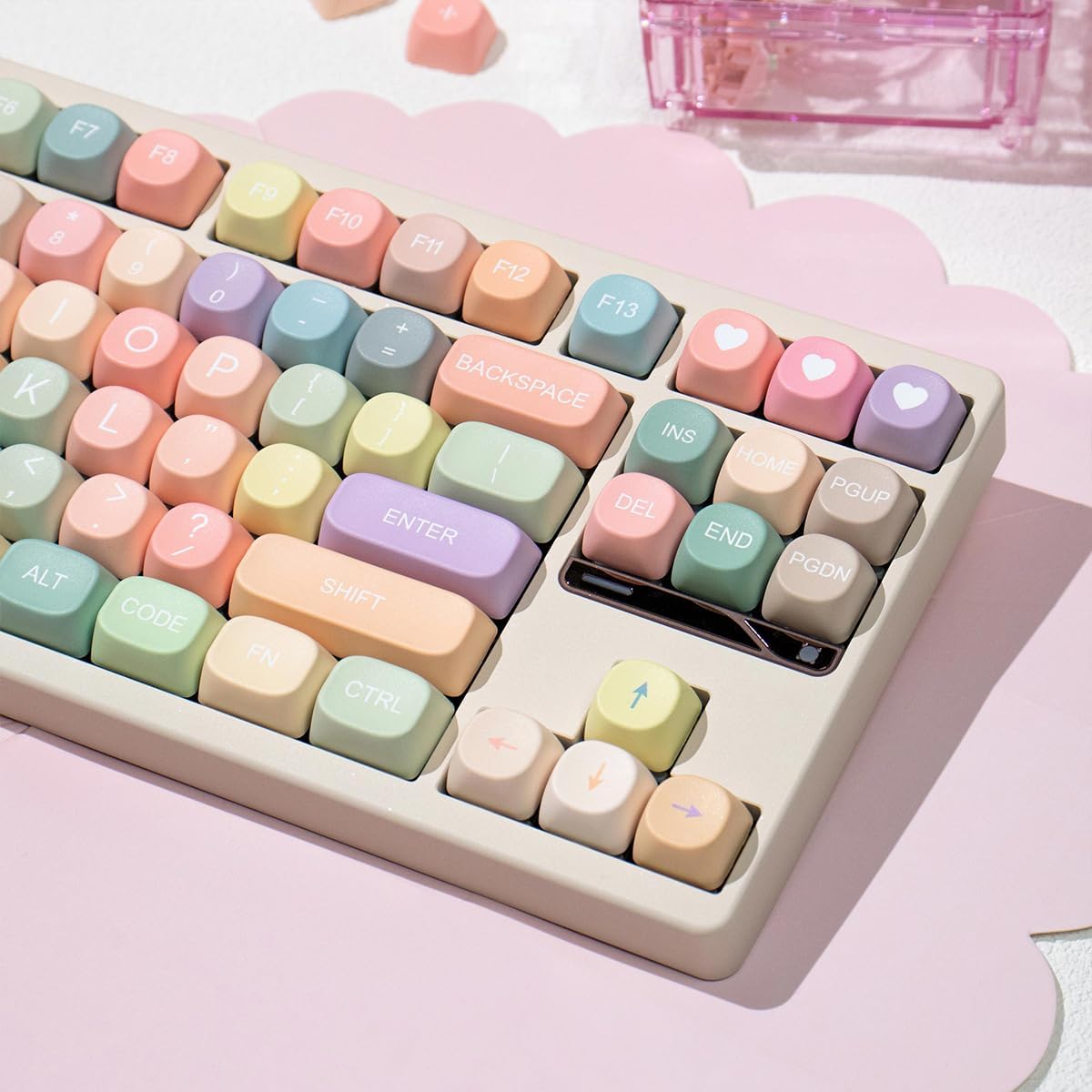 MOA Profile Keycaps,PBT Rainbow Candy Keycaps, 127 Keys Dye-Sublimation Cute Custom Keycap Set with Keycap Puller for Cherry Gateron MX Swithes Mechanical Keyboards