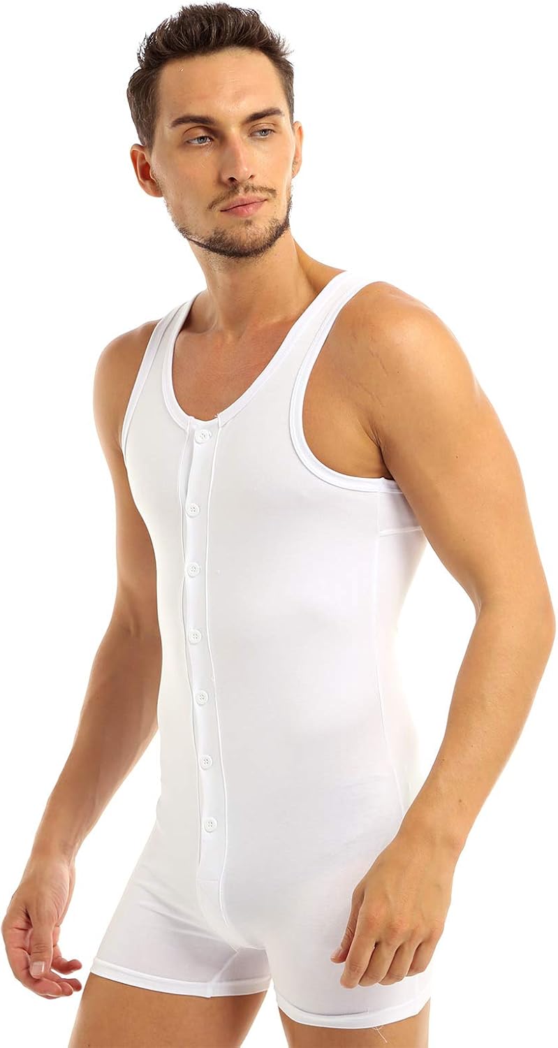 Men's Underwear One Piece Cotton Sleeveless Tank Bodysuit Leotard Top Boxer Briefs