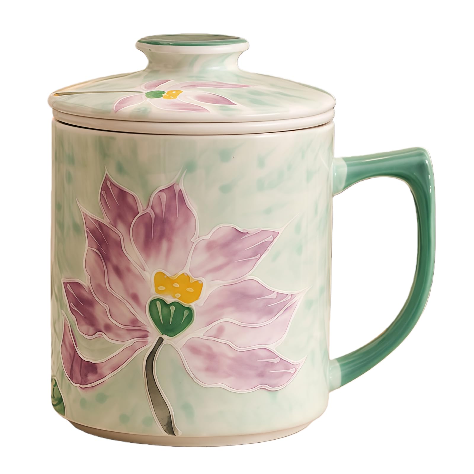 Taza de té con infusor y tapa, taza de té de cerámica de hojas sueltas, capacidad de 400 ml para entusiastas del café y el té