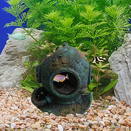 Image of Saim Aquarium Sunken Submarine Helmet Decorations,Realistic Vintage Noah's Ark Shipwreck Fish Tank Decorations,Fish Tank Accessories for Betta Medium Fish Tank Decor