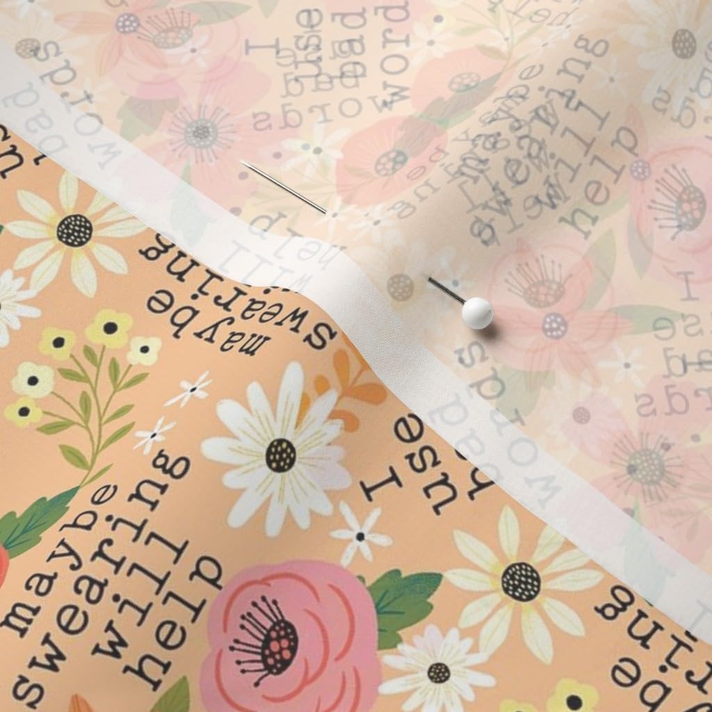 Spoonflower Fabric - Small Scale Swear Words Flowers Floral Orange Peach Printed on Chiffon Fabric by The Yard - Sewing Fashion Apparel Dresses Home Decor