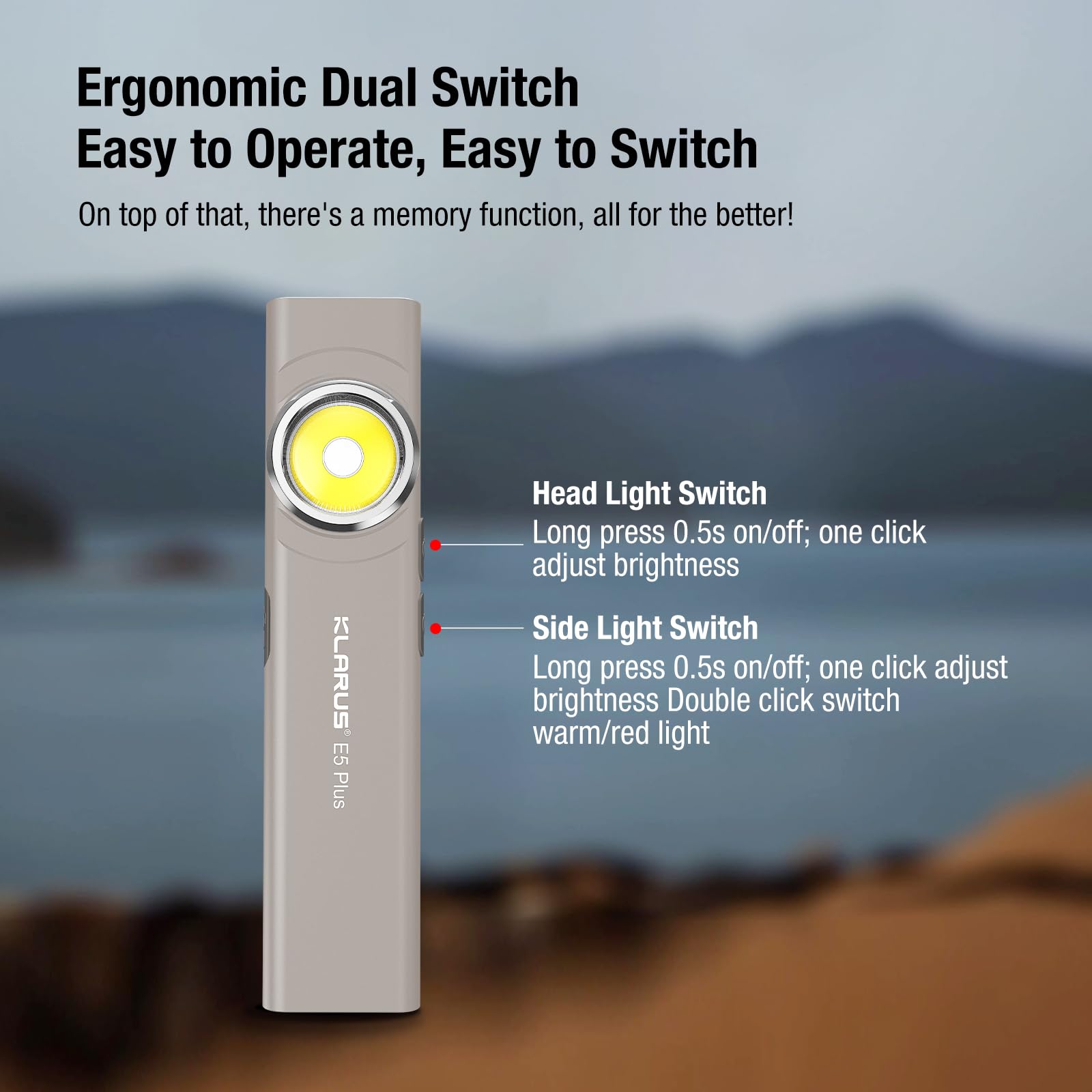 klarus E5 Plus Pocket Flashlight, Ultra Slim Upgraded Dual Switch EDC Flashlight (Gray) - Image 4