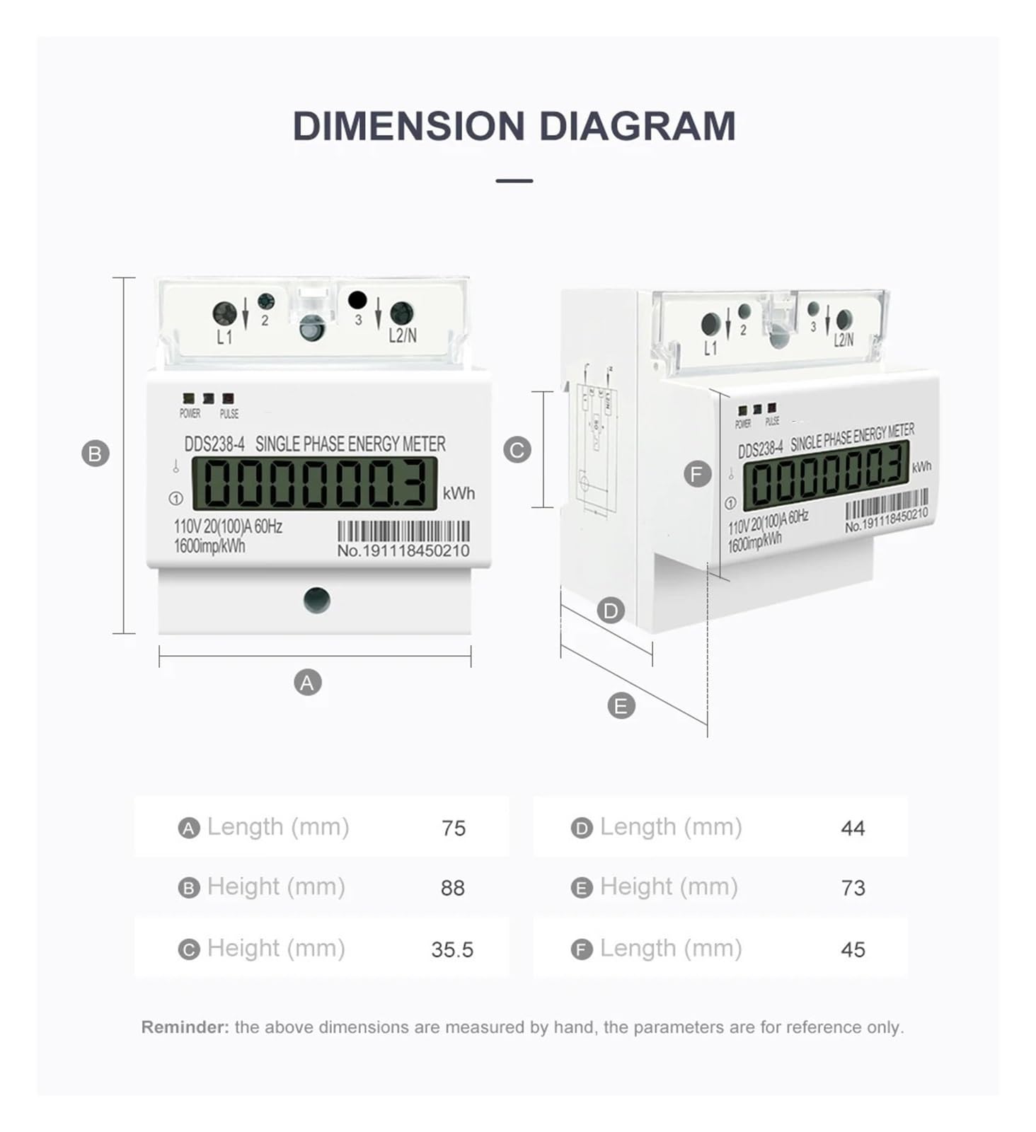 Licznik energii 100A 110V 220V 50-60HZ jednofazowy 2-przewodowy 3-przewodowy na szynę Din kWh watogodzina licznik energii(L L 220v 60hz)