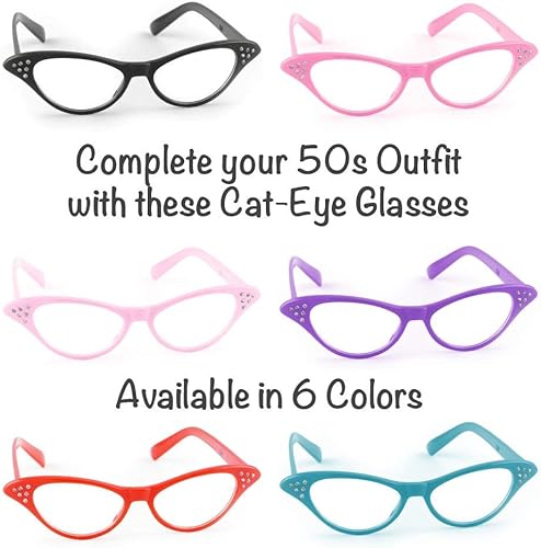 Miniatura 7 de Hip Hop 50's Shop Gafas de ojo de gato de los años 50 para niños, gafas de disfraz de plástico con diamantes de imitación