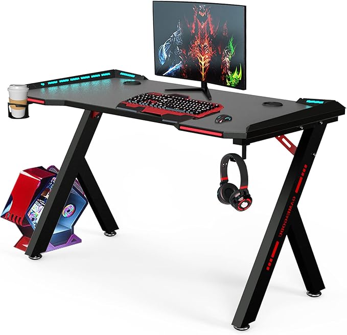 bigzzia Gaming Desk RGB Lighting Home Office Desk Ergonomic Gamer