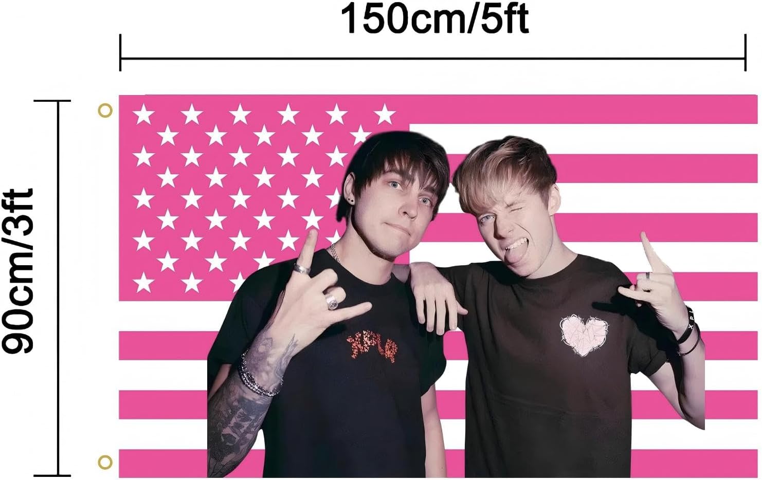WENWELL Sam and Colby American Flag Wall Tapestry, Pink and White Stars and Stripes Design, Polyester Banner with Brass Grommets, 3x5 Feet, for College Dorm Room, Bedroom - Image 2