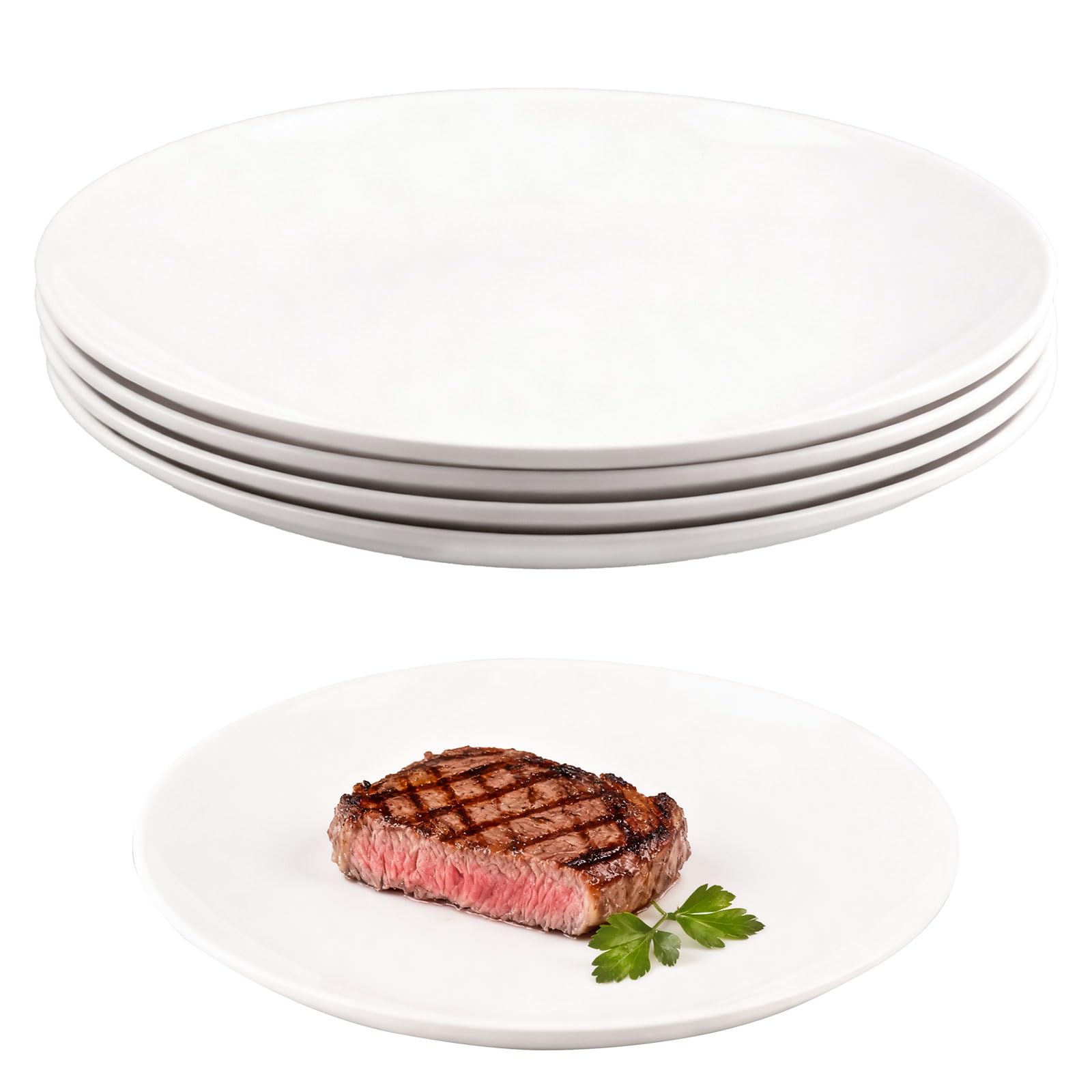 Doafoce Plate Set 4 White Dinner Plates 25cm/9.8 inch Round Serving Plates