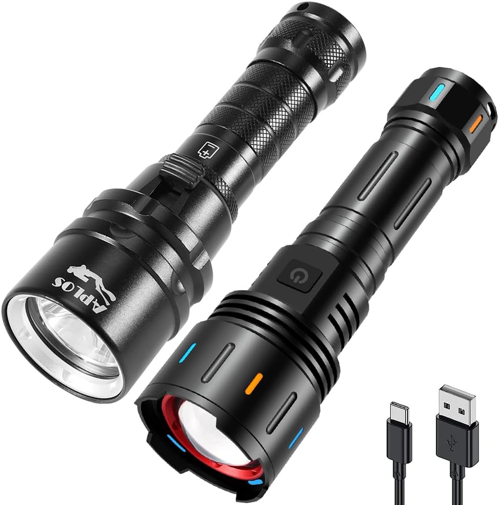 APLOS F60 Zoom Flashlights Rechargeable, 6000 Lumens Flashlights and AP20 Scuba Dive Light 2000 Lumens