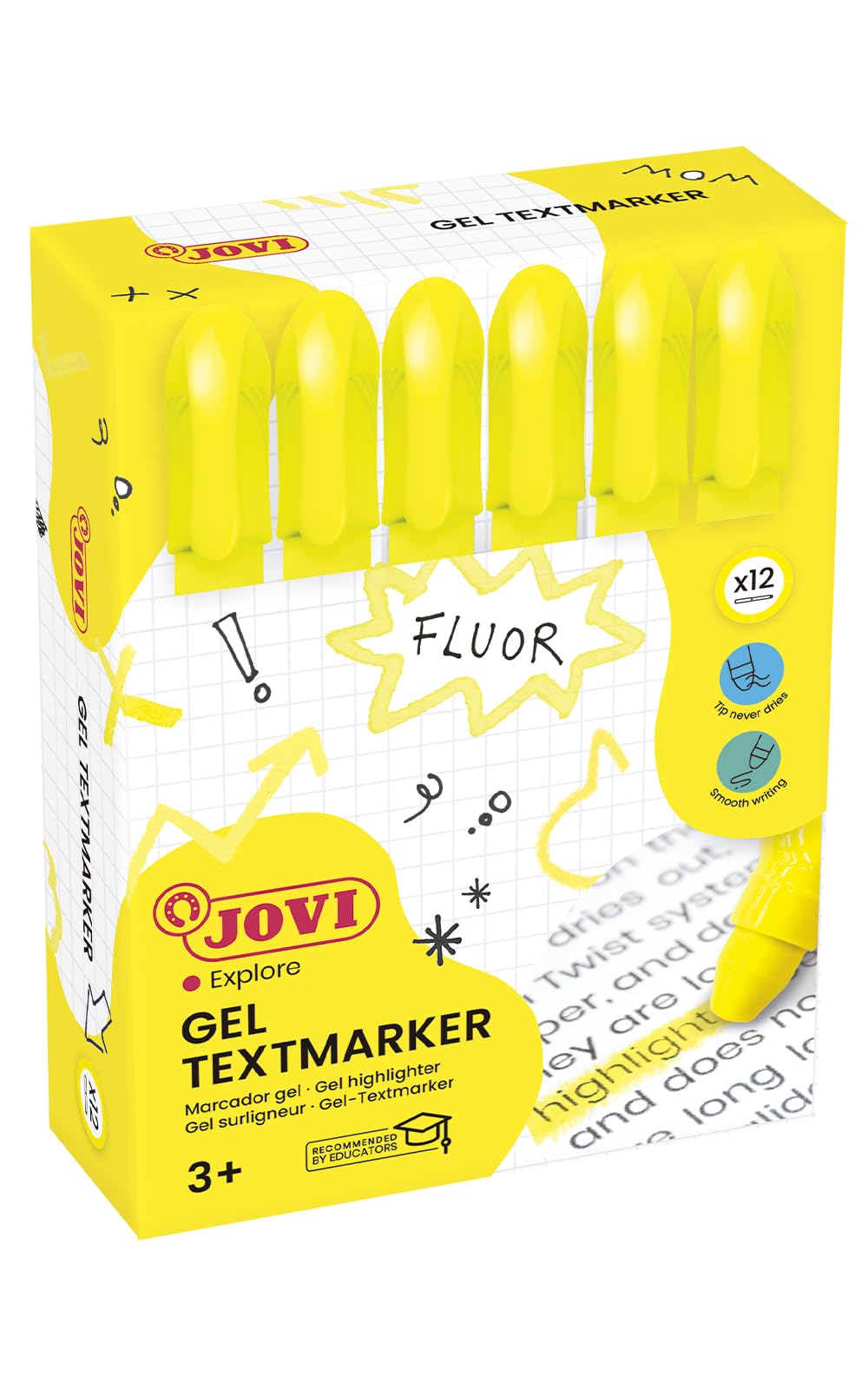 Jovi - Estuche, 12 marcadores con gel, color amarillo (1817)