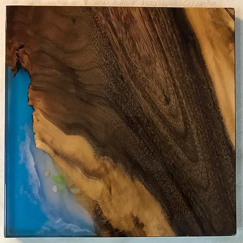 Miniatura 3 de Mesa de epoxi transparente, mesa de sofá con forma cuadrada, mesa auxiliar de resina de madera, mesa de centro de madera con borde natural para sala