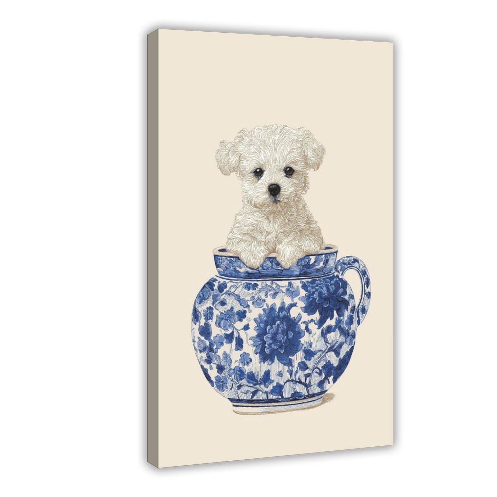 MRYCQ Cute Puppy Teacup Poster Canvas Poster for Dorm Room Decor Gift