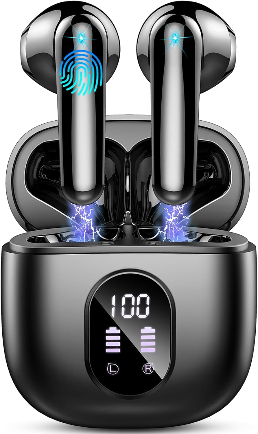 Wireless Earbuds, Bluetooth 5.3 Headphones 50H Playback Bass Stereo Ear Buds ENC Mic, in Ear Earphones LED Display Charging Case, IP7 Waterproof Wireless Headphones for TV Smart Phone Laptop Computer