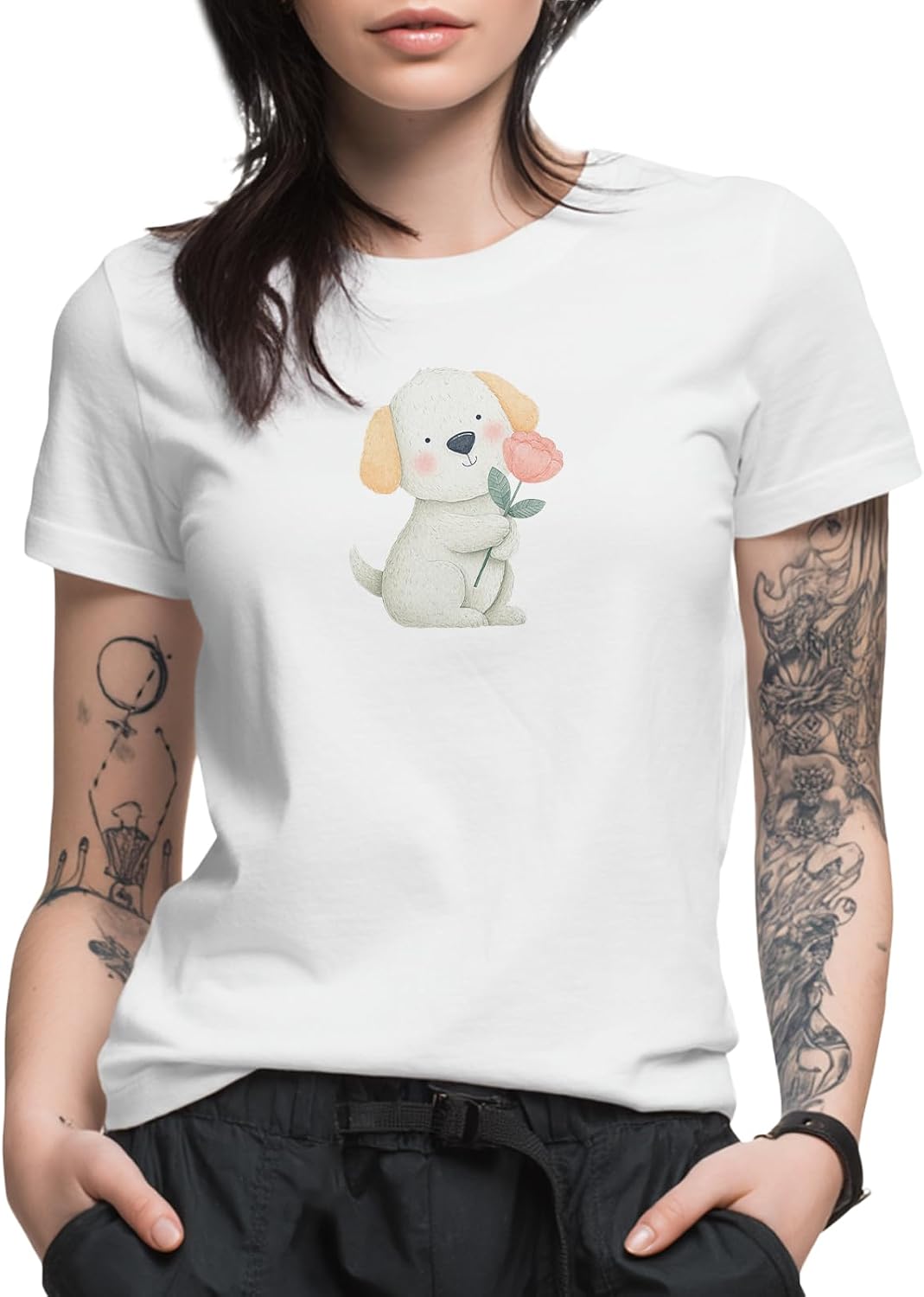 Funny Graphic Tees for Women Cute Pet Print Short Sleeve Crewneck Cotton T-Shirt Quick Dry Slim Fit Summer Tops