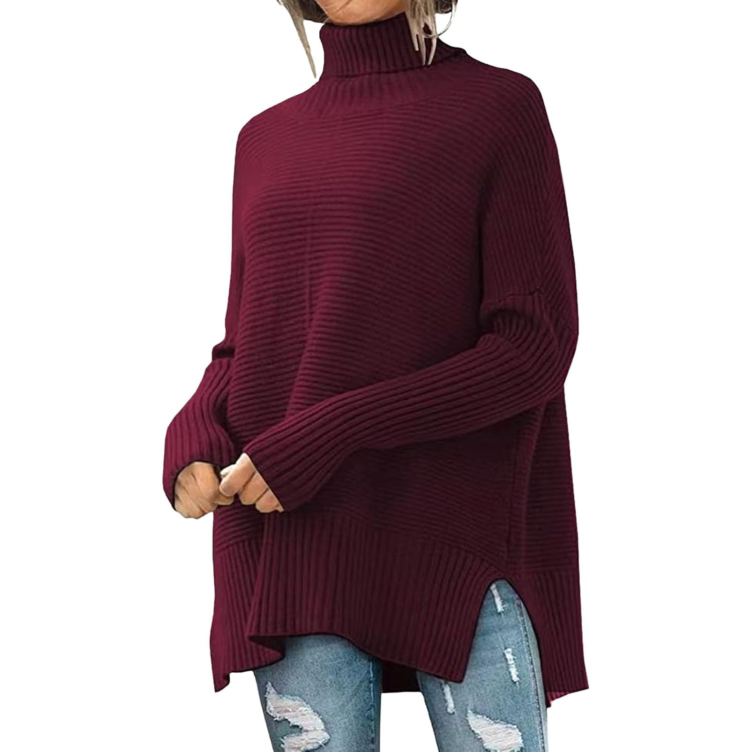 Womens Winter Sweaters Plus Size Oversized Sweater Long Sleeve Turtleneck Batwing Sleeve Loose Knit Pullover Fall Top