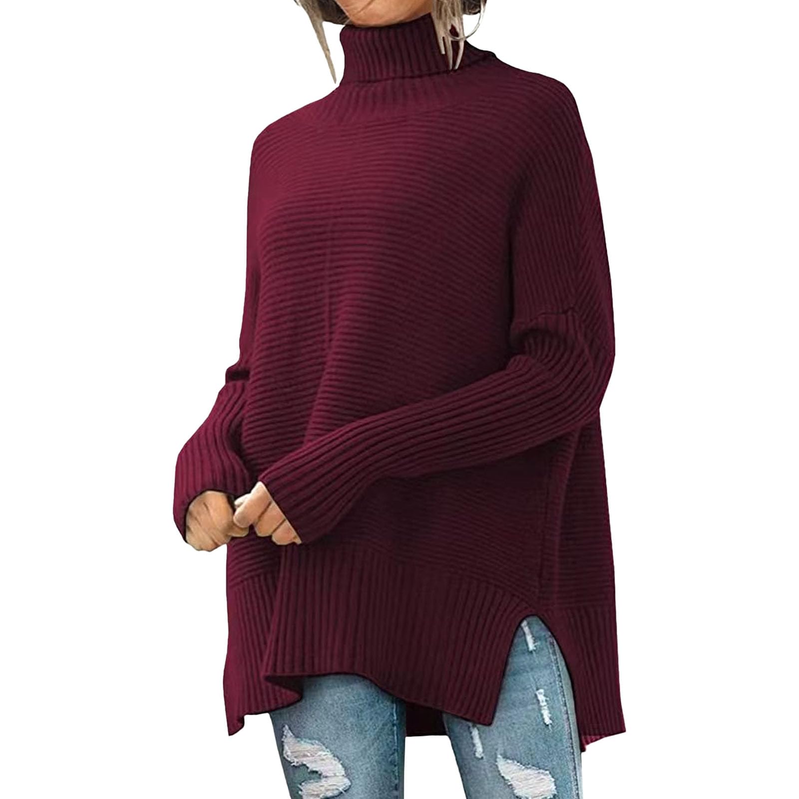 Womens Winter Sweaters Plus Size Oversized Sweater Long Sleeve Turtleneck Batwing Sleeve Loose Knit Pullover Fall Top