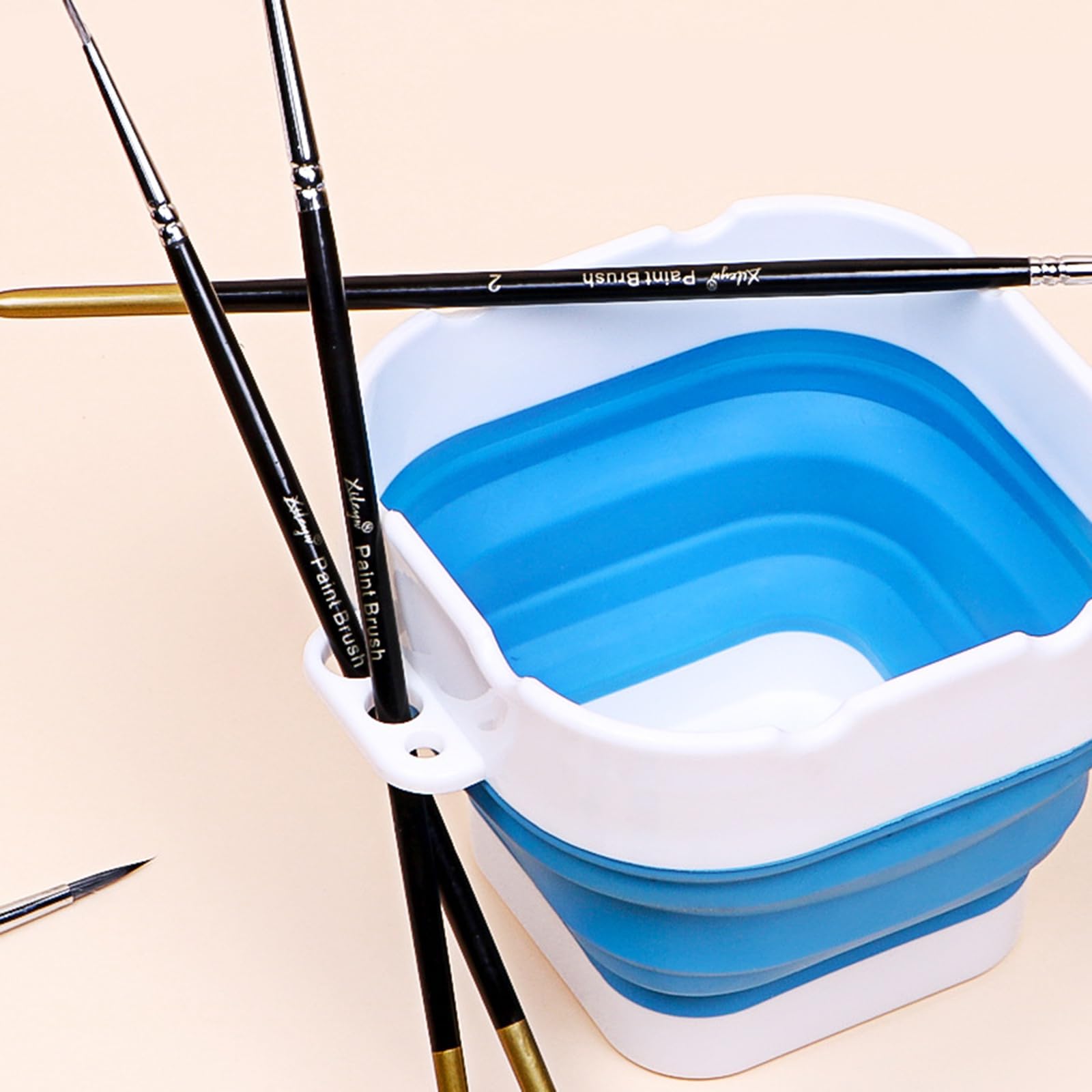 Nettoyeur de pinceaux pour peinture acrylique, aquarelle et peintures à base d'eau - Bassin pliable avec support - Design élégant et tendance