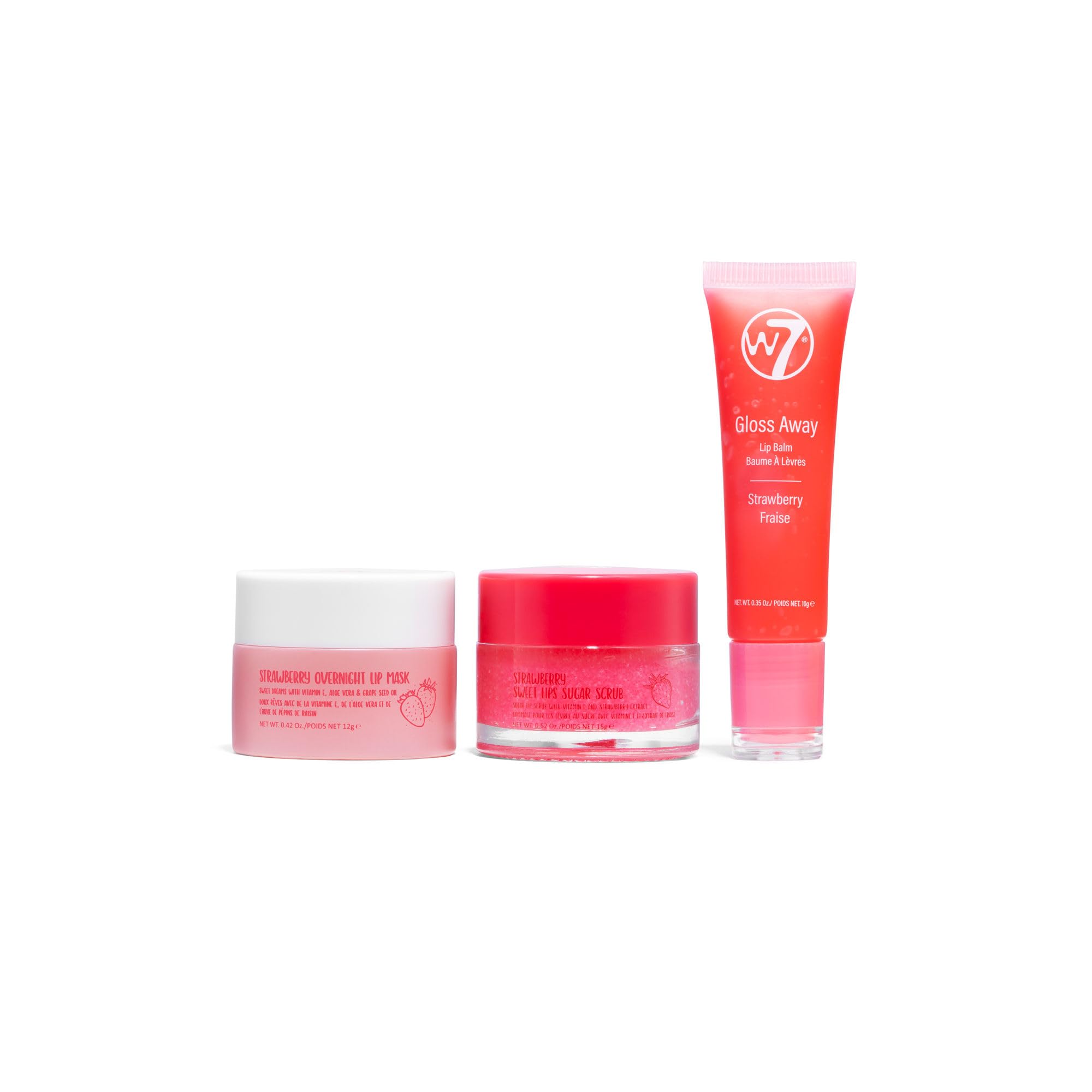 W7 Sweet Dreams Lip Care Set - Strawberry Overnight Mask, Balm & Scrub, 1 count (Pack of 3)
