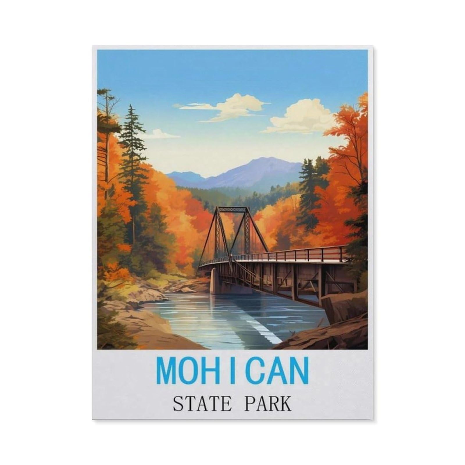 BEAYODKP 5D Diamond Painting，Mohican State Park Vintage Travel Posters，Diamond Embroidery Cross Stitch（30 x 40 cm/11.81 x 15.74 inches）-CP45