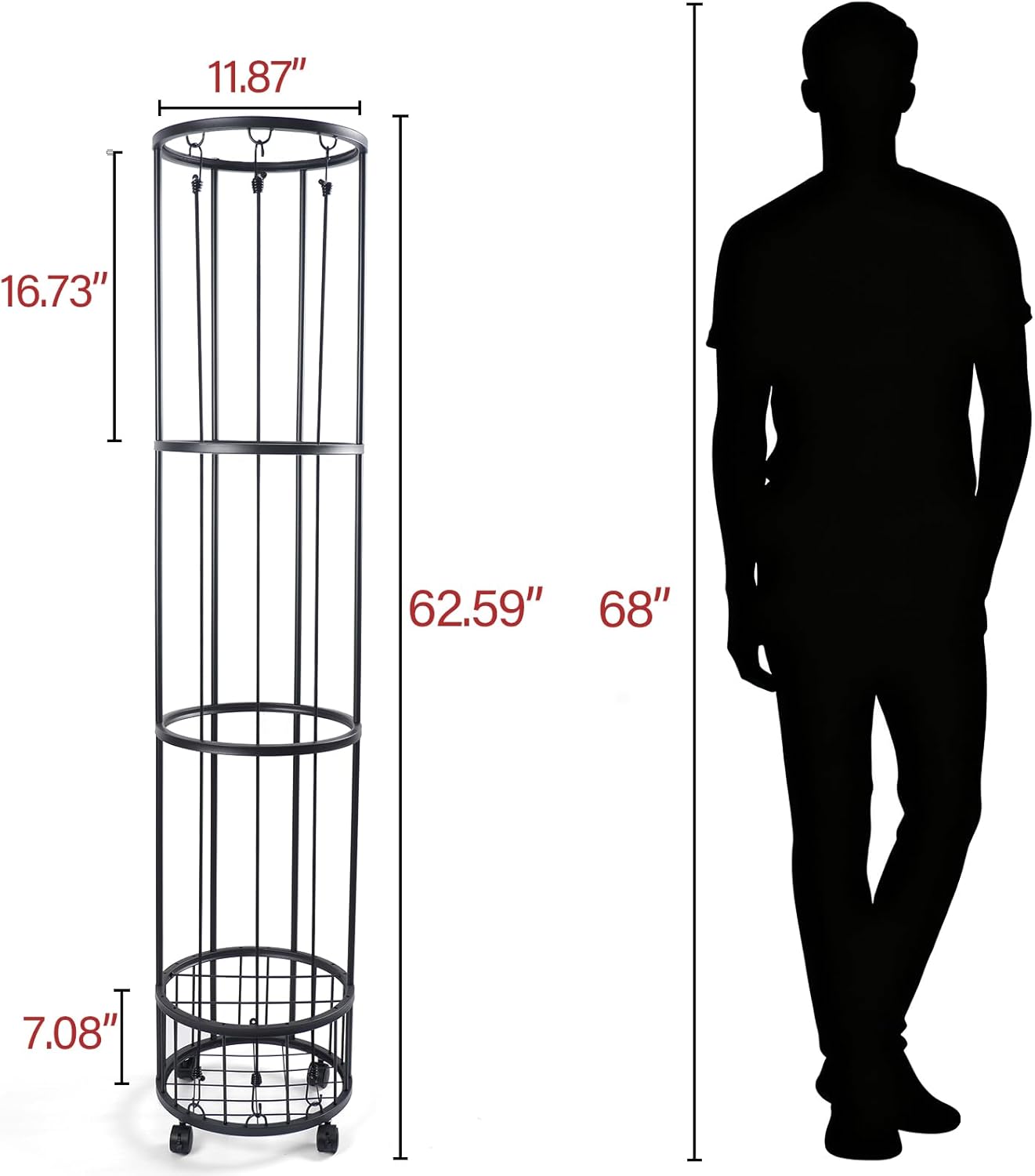 Upgrated Ball Storage Rack with Small Bottom Ball Holder, 3 Adjustable Elastic Cords Sports Equipment Organizer, Wall-Mounted Basketball Rack for Indoor,Outdoor,Home,Garage
