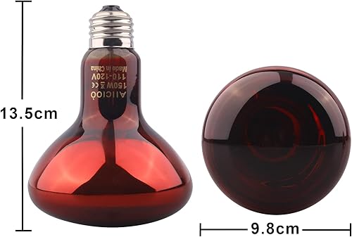 Miniatura 2 de Aiicioo Bombilla de luz nocturna roja de reptil, 150 W, lámpara de calor para reptiles, lámpara infrarroja para dragón barbudo, lagarto, tortuga