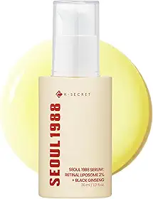 K-SECRET Ksecret Seoul 1988 Sérum: Lipossoma Retiniano 2% + Ginseng Preto, 30 Ml/1,01 Fl.Oz, Extrato De Ginseng Preto 58%, Sérum Retiniano, Bakuchiol, Vitamina C E 3 Peptídeos Para O Cuidado Das Rug