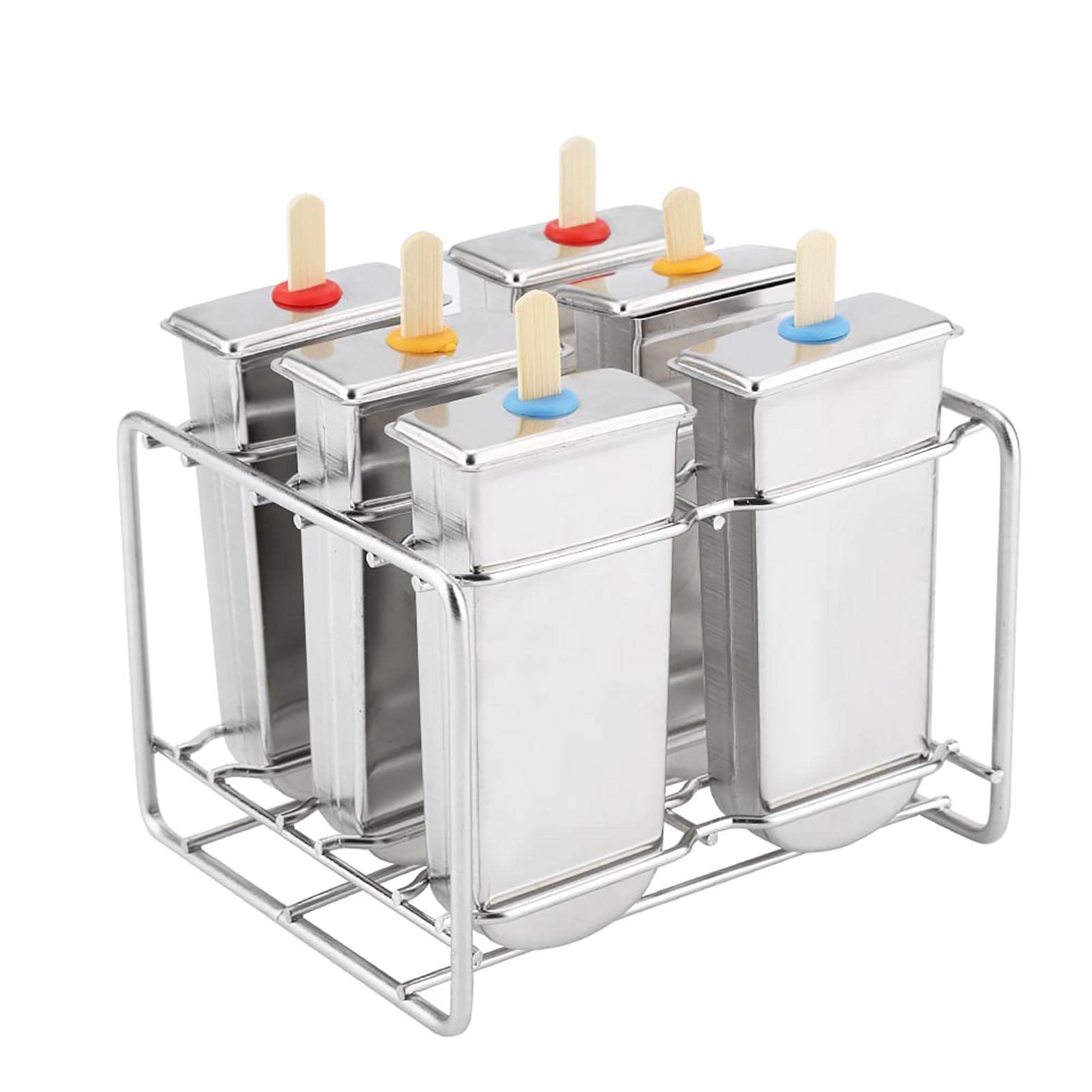 Luocute Molde para Helado de Acero Inoxidable, 6 Cavidades para Paletas | DIY Ice Pop Mold with Seamless Welding, Smooth Edges, Soft Seals, for Home and Commercial Use