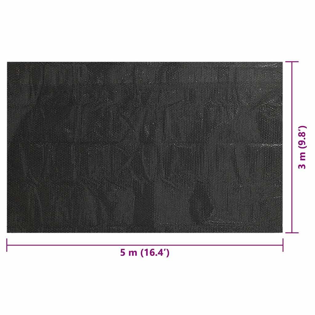 Prostokątna osłona basenu, 500 x 300 cm, czarna, z grubej folii PE z komorami powietrznymi, folia solarna do basenu, redukuje parowanie, izoluje wodę i chroni przed brudem