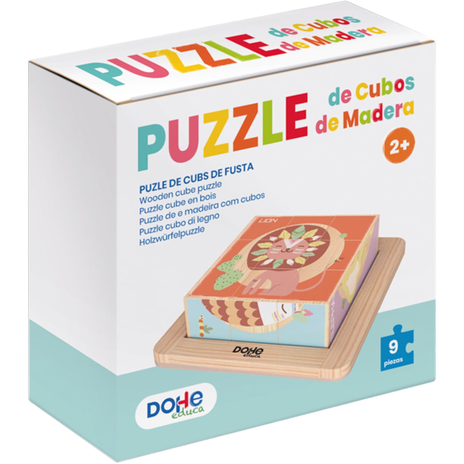 Dohe Educa, 3D Puzzles Wooden Cubes (6 pcs.), 9 Blocks per Puzzle and Base, Animal Theme, Children's Puzzle - Image 4
