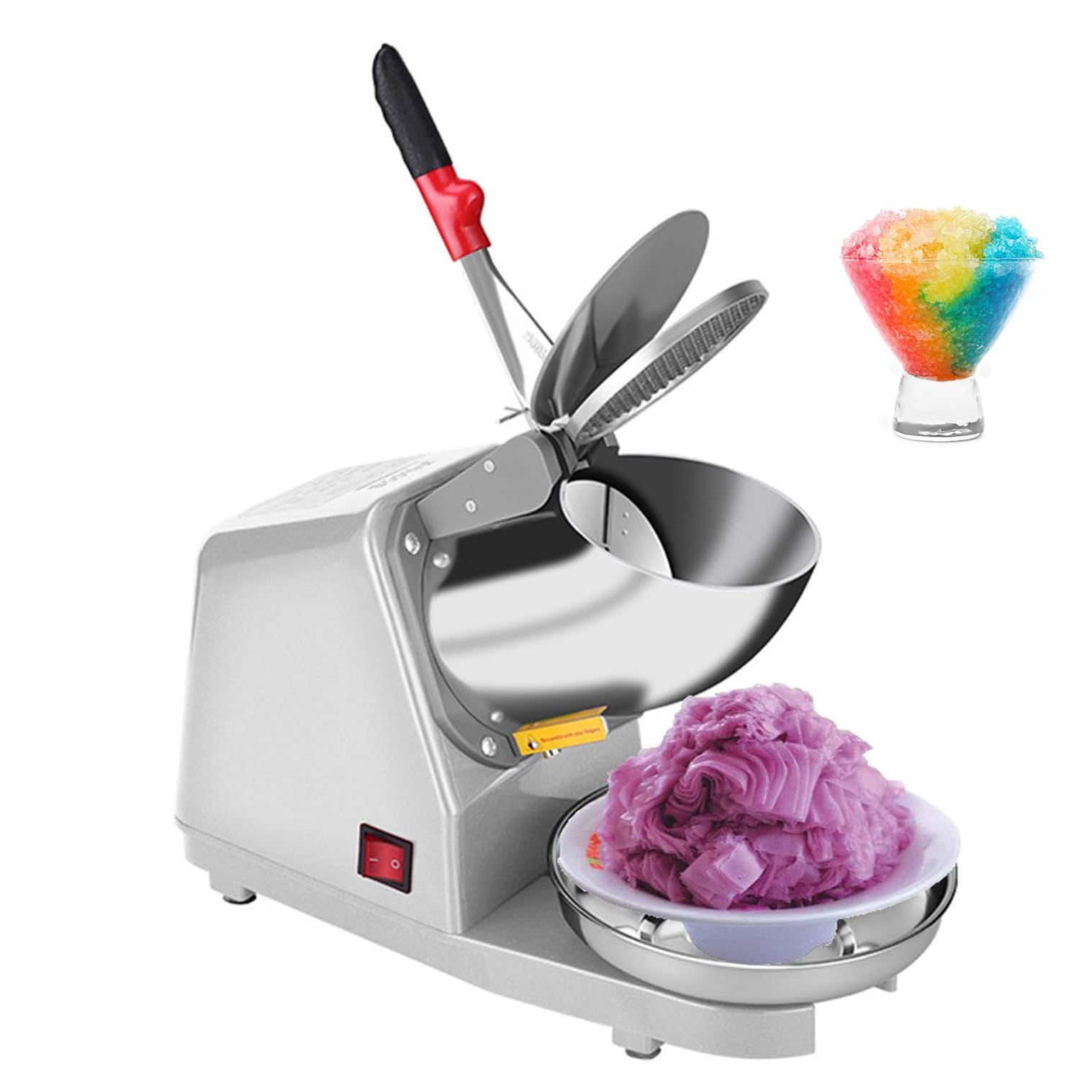 Broyeur à glace électrique 300 W, machine à cône de neige 2200 tr/min, sortie 65 kg/h, machine à glaçons rasés à deux lames en acier inoxydable pour la maison et le travail